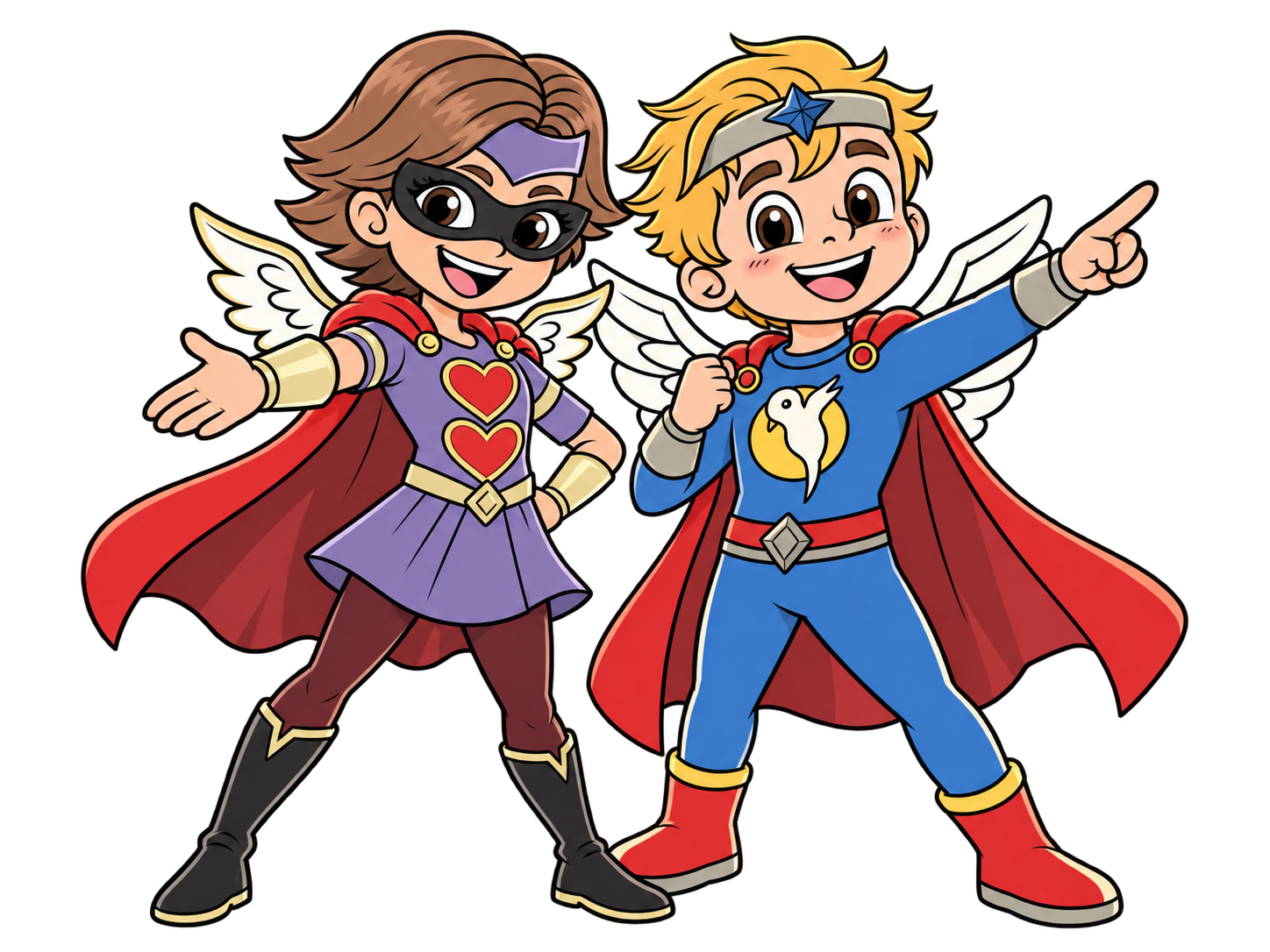 Love and Kindness standing together as superheroes