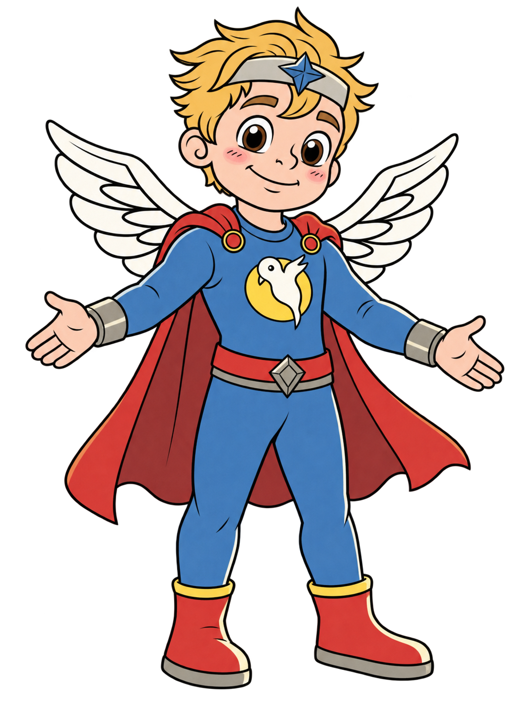 Kindness, a winged superhero with a star headband